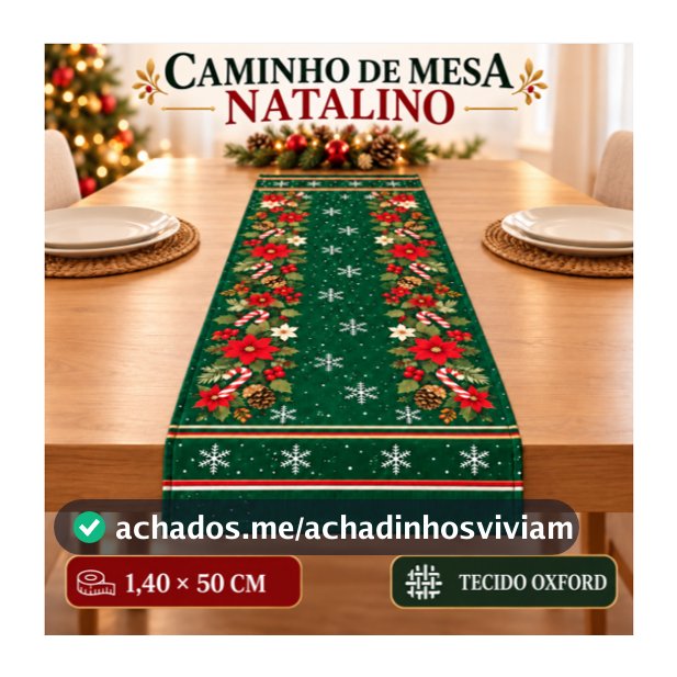 Caminho de Mesa Natal 1,40x50cm Trilho de Mesa Natalino Oxford Decoração Mesa Posta Ceia de Natal
