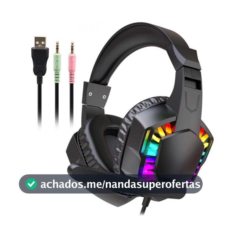Fone De Ouvido Headset Gamer 7.1 Com Microfone Profissional Preto Led Rgb PC USB P2/P3 XBOX PS4