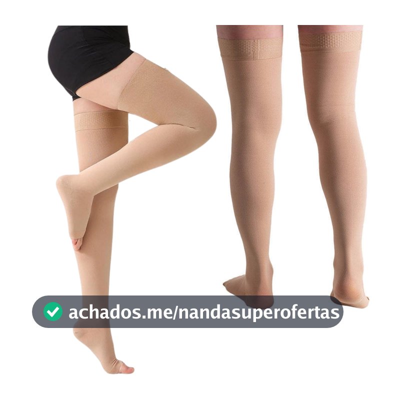 Meia de Alta Compressão Bege 7/8 20-30 MMhg Anti Trombo Varize Gravidez Fatiga muscular