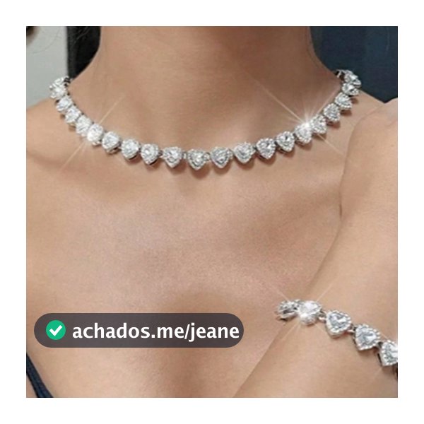 Colar Zircônia Coração Incrustação Joias Femininas Corrente Cravejado Brilhante