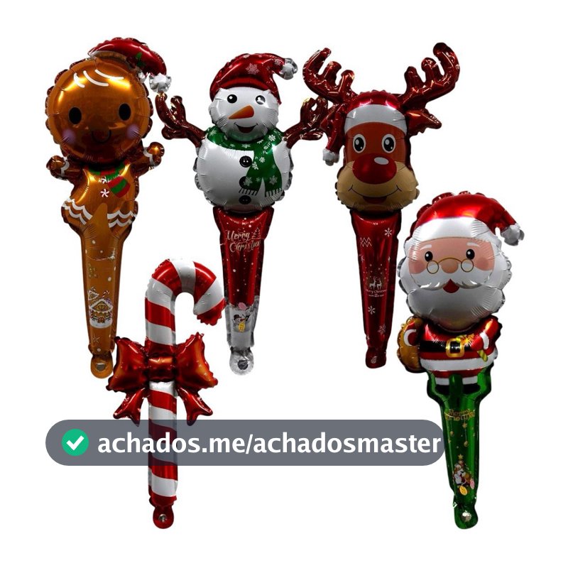 Kit c/ 10 Balão Bastão 55cm Enfeite Natal Papai Noel Decoração Festa Enfeite Natalino - 2 Cada 57cm
