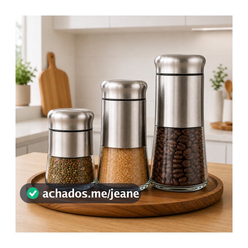 Kit 3 Porta Mantimentos de Vidro Potes Inox Hermético com Visor para Cozinha Porta Alimentos