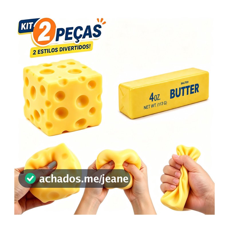 Brinquedos Squishy Antiestresse Manteiga e Queijo, Brinquedo Sensorial Macio para Apertar, Presente Criativo