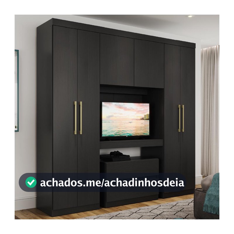 Guarda Roupa Solteiro 6 Portas 2 Gavetas Porto Carraro Preto