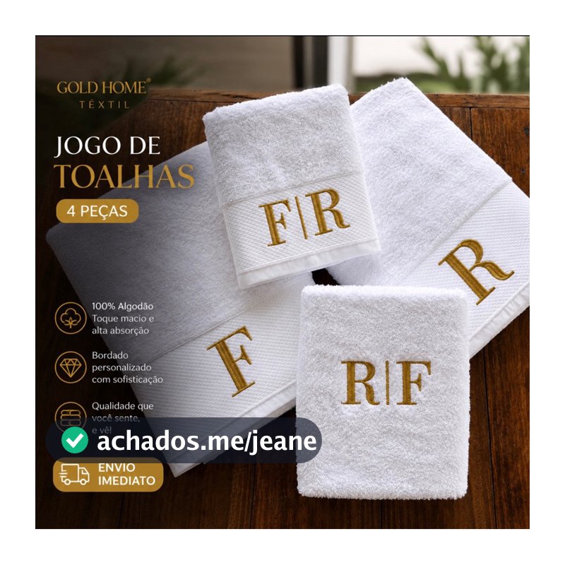 Kit Jogo de Toalha 4 peças Bordadas 1 Rosto, 2 Banho e 1 Piso Gramatura 540