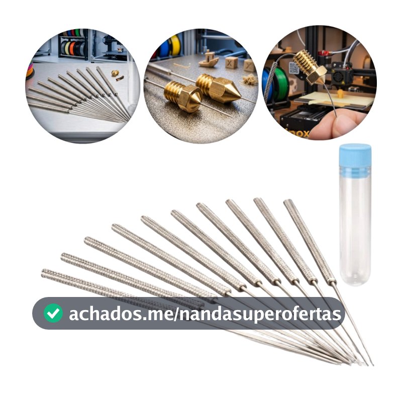 Kit 10 Agulha Limpeza Desentupidor Bico Nozzle 0.4mm Impressora 3D Inox Hotend Extrusora Ender Creality MK8 Bambulab