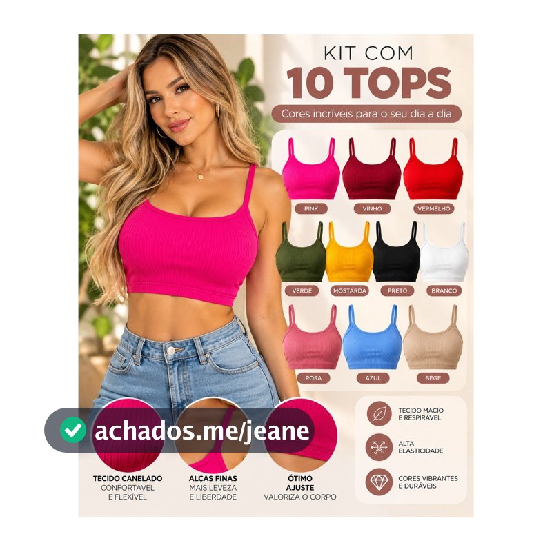 Kit 10 Tops Cropped Alcinha Canelado Feminino Elástico