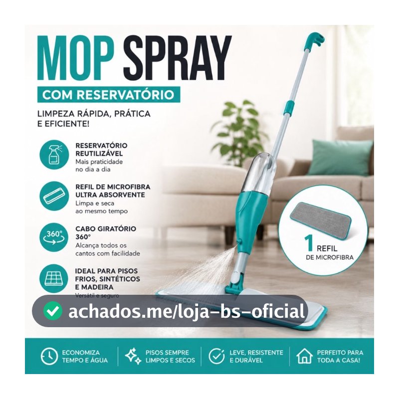 MOP Spray Reforçado Rodo Esfregão com Reservatório Rodo Magico Limpa Seca Mopi