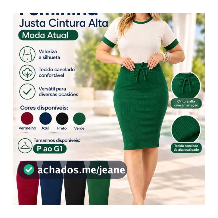 Saia Feminina Midi Canelada com Fenda na Lateral e Amarração