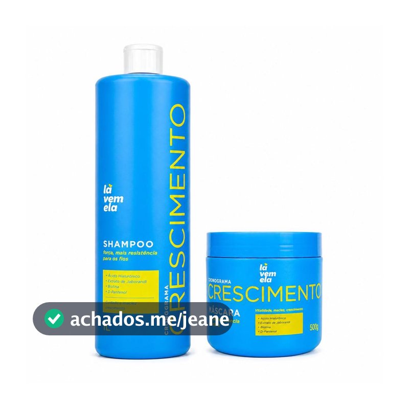 Kit Cronograma Crescimento Capilar Lá Vem Ela Shampoo 1L Máscara Condicionante 500g