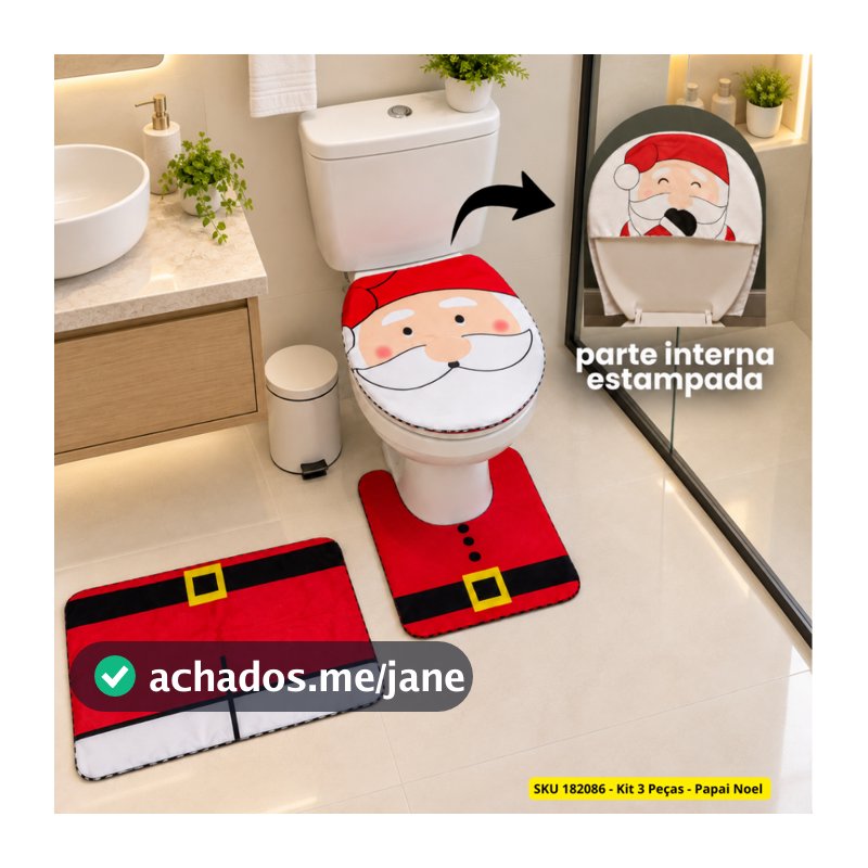 Jogo De Banheiro Kit Tapete Conjunto 3 Peças Estampado Natal Festa Natal Estampas Divertidas
