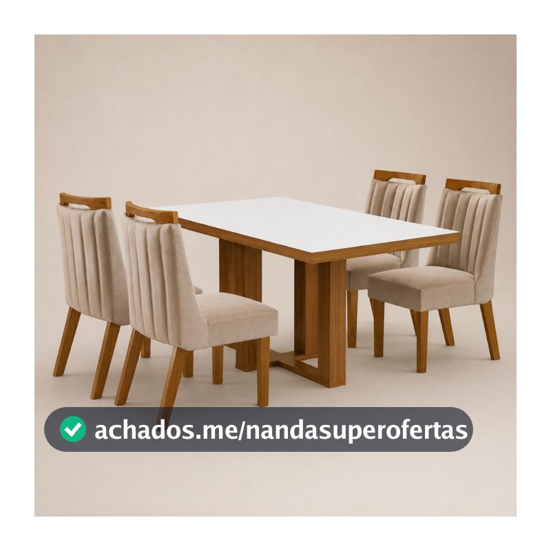 Conjunto Sala de Jantar Lottus Mesa Tampo em MDF e Vidro com 4 Cadeiras ShopKasa