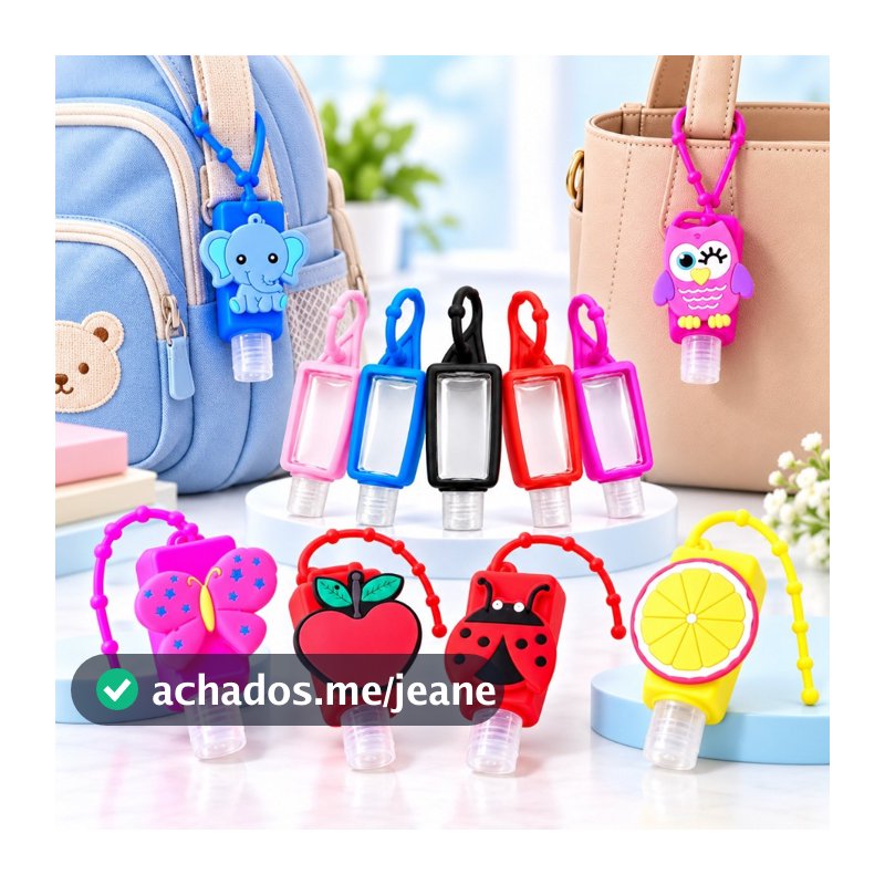 Kit 3 Porta Álcool em Gel Portátil 30ml Chaveiro frasco Silicone Garrafinha Higienizadora para mãos