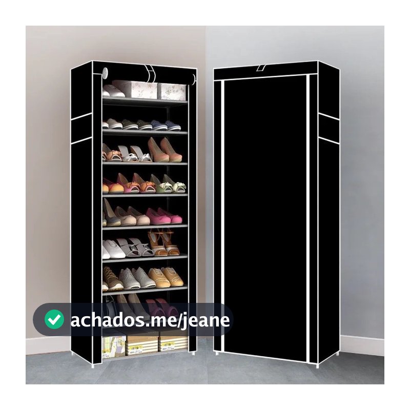 Sapateira Organizadora com 9 Prateleiras para Organizar Sapatos Calçados Chinelos Roupas Objetos 24 Pares - Black