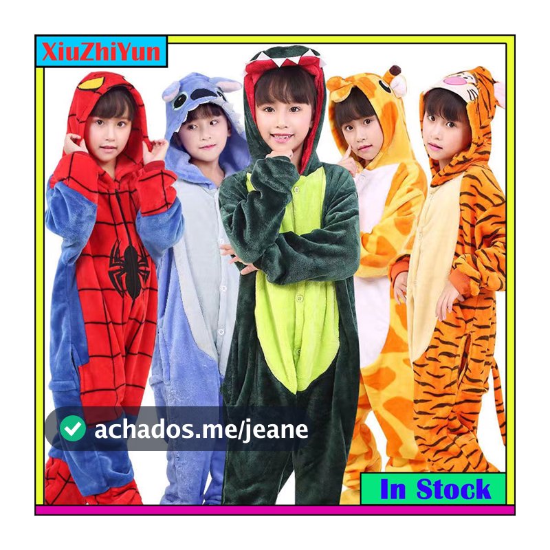 Meninas Meninos Inverno Homem-Aranha Dinossauro Desenho Animado Anime Animal Pijamas Criança Crianças Roupa De Dormir Flanela Macacão