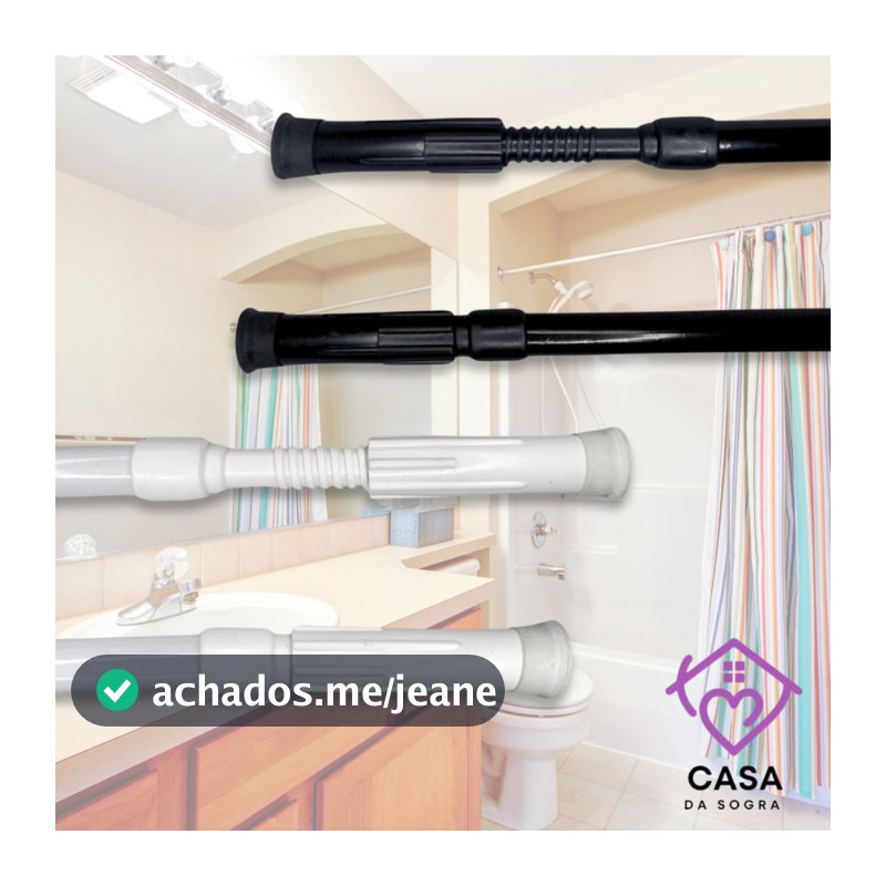 Varão Extensivo Ajustável 45cm até 1,50mt Bastão Extensivel Box Banheiro Suporte Extensor Preto Branco Ponteira Extensiv