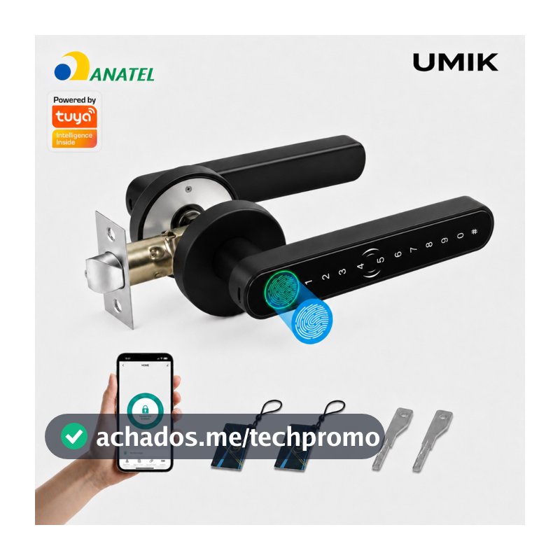 Umik Fechadura Digital Biométrica Inteligente para Porta com Senha, Chave Mecânica e App Tuya Bluetooth