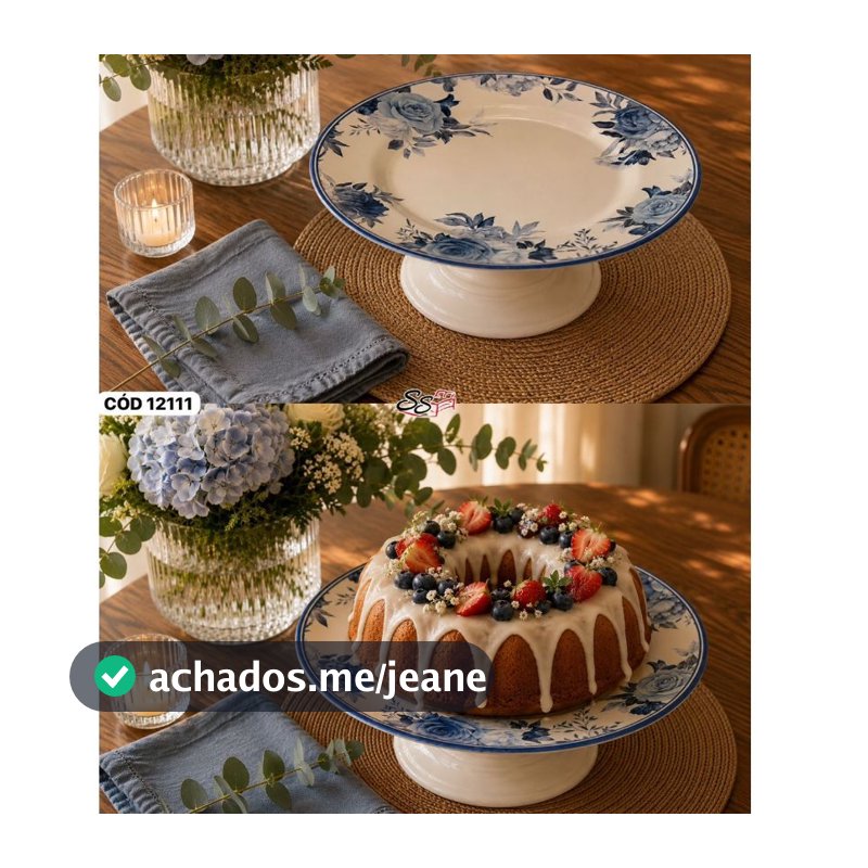 Boleira Em Ceramica Com Pé 29cm Estampada Alleanza Leves Defeitos mesa posta