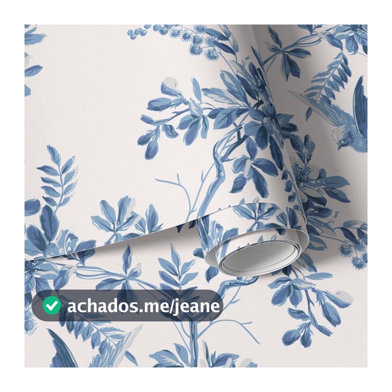Papel de Parede Adesivo Floral Provençal Azul Pássaros Vintage Lavável  Autocolante Sofisticado Elegante Atemporal Fosco