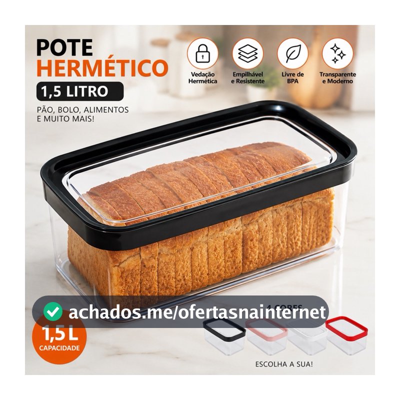 Pote Hermético 1,5L Porta Pão Bolo Organizador Cozinha Alimento mais Fofo Fresco Compacto e Empilhavel