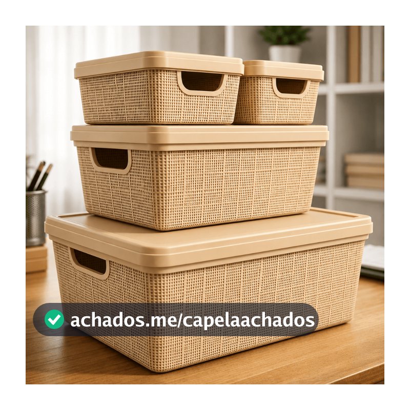 Kit 4 Caixa Organizadora com Tampa Banheiro Escritório Gaveta em Plástico 1,8 L 5 L 15 L