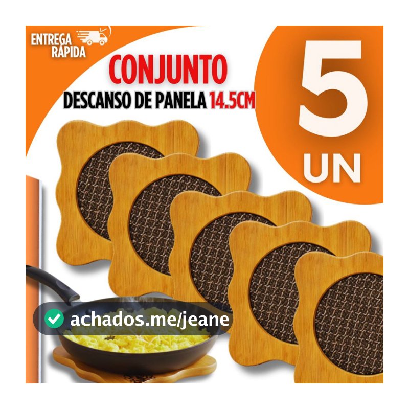 Conjunto Jogo 5 Descanso de Panela Bambu Casa Cozinha Jantar Premium Prático, Protege a Mesa Quente