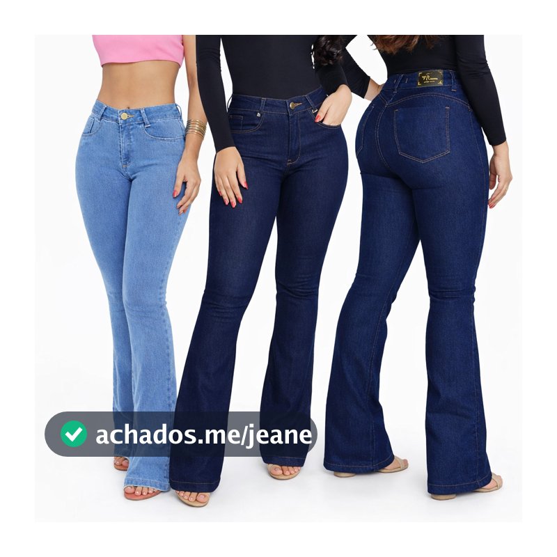 Kit Calça Feminina Jeans Flare Cintura Alta Modelagem Levanta Bumbum Com Elastano