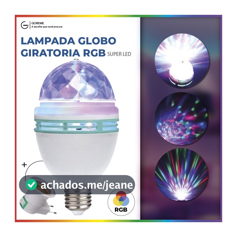 Lâmpada Giratória Colorida Led Bola Maluca Rgb + Adaptador Tomada para Festas Baladas