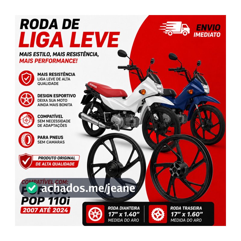 Par Roda Liga Leve Pé de Galinha Honda Pop 100 110i 2006 Até 2024 Com Rolamento Reforçado Preto ENVIO IMEDIATO