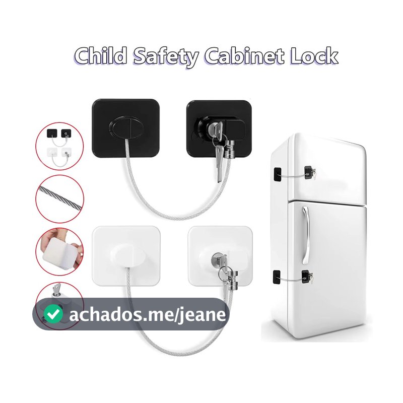 Kit 2 Trava Tranca Para Geladeira Freezer Porta Janela Gaveta Sem Furar Com Chave Preto E Branco