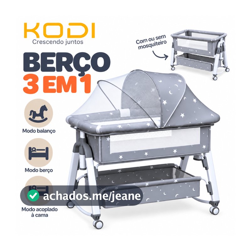 Berço Portátil Moises Co-bed Com Balanço0-3 Anos  Mosquiteiro e Cesto 3 Em 1 Ajustável