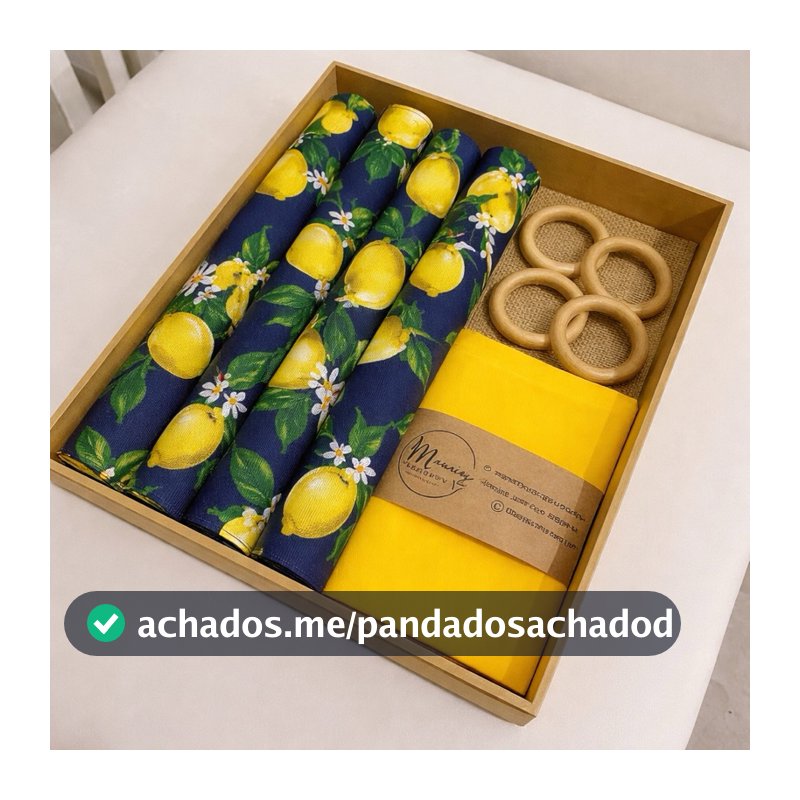 Kit Jogo Americano + Argolas + Guardanapos Box Manci 02 -06 Lugares Completos Decoração Limão