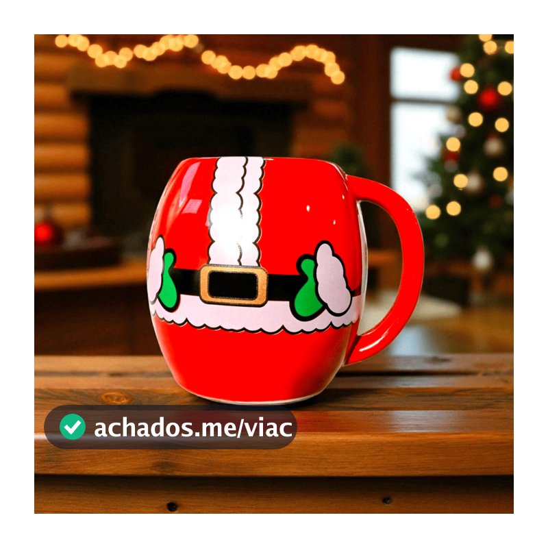 Caneca de Porcelana Chá Café Decorada 400ml Vermelha – Feliz Natal / Papai Noel