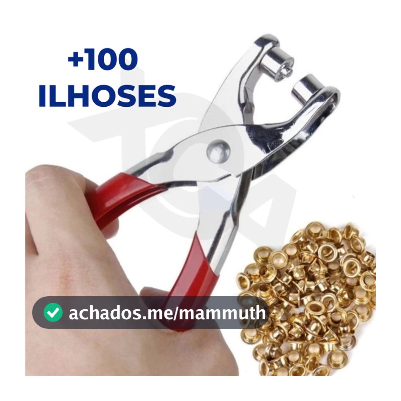 Alicate Para Colocar Ilhos Rebite Manual + 100 Ilhoses Dourados