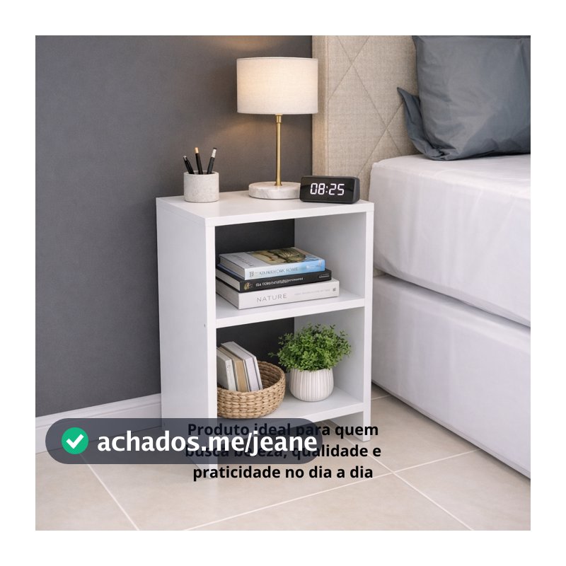Mesa Lateral Nicho Multiuso 2 Prateleiras – Mesa de Cabeceira Moderna- 60