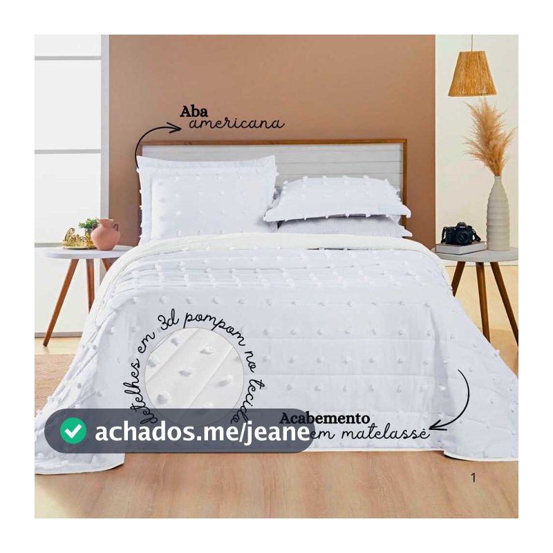 Cobre Leito 3 Peças - Casal\Queen\King - 300 Fios Percal - Dupla Face - Detalhes em 3d Pompom Poppy