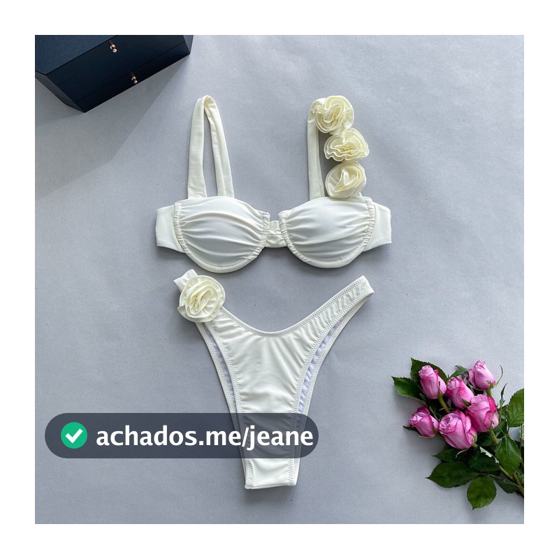 Biquini Feminino de Aço Sólido Cor Porta-Flor Tridimensional Fato de banho feminino