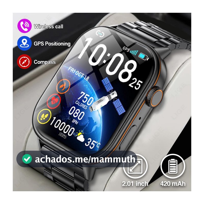 LIGE GPS Trajetória Esporte Relógio Inteligente Original Masculino HD Bluetooth Chamada Unisex Pulseira Bússola Fitness