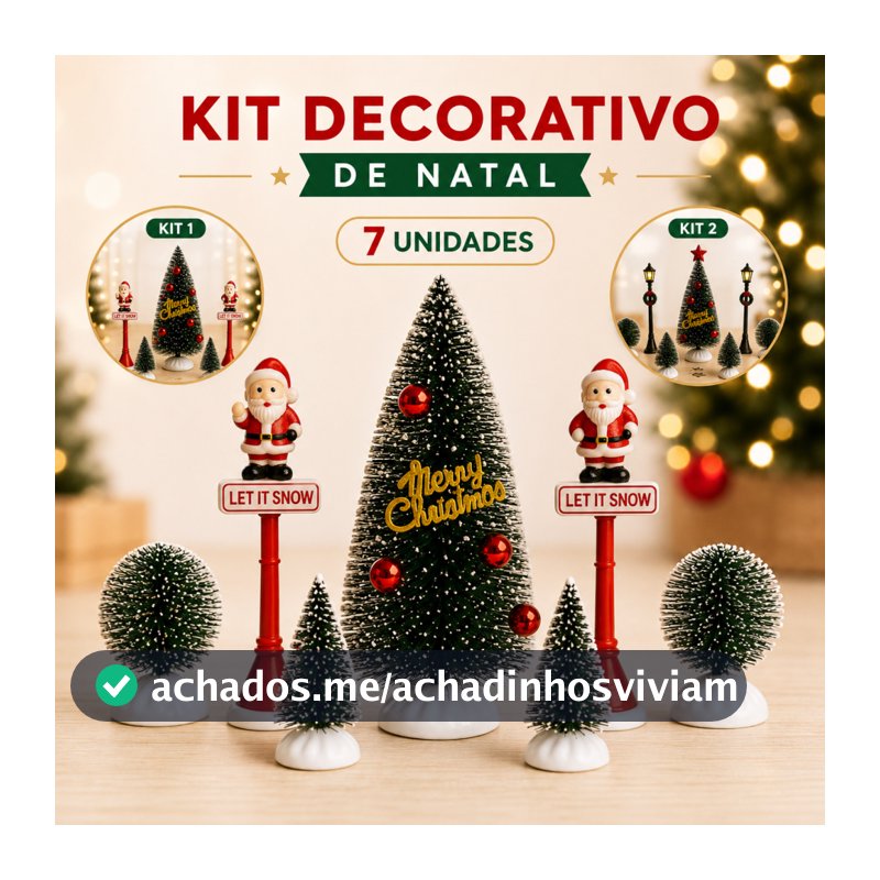 Kit 7 enfeites natalinos mesa pinheiro mini arvore Natal decoração Vila Natalina