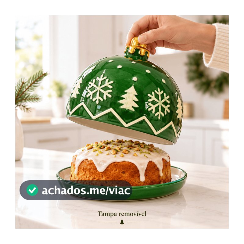Porta Queijos e Bolo em Porcelana Design Bola de Natal 16cm Decoração Natalina Cerâmica
