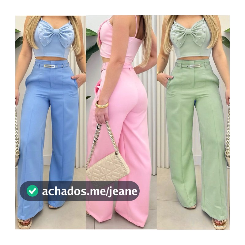 Calça Pantalona Feminina Alfaiataria Premium Social Com Cinto Luxo