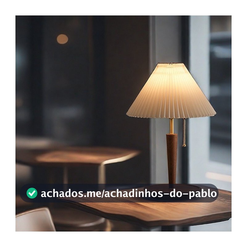 Abajur Luminária De Mesa Nogueira Plissado De Madeira Maciça Cabeceira Quarto Sala Estudo Leitura