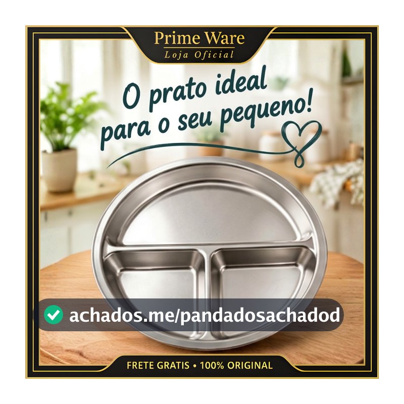 Prato Bebê Infantil Criança 3 Divisórias Inox Livre de BPA