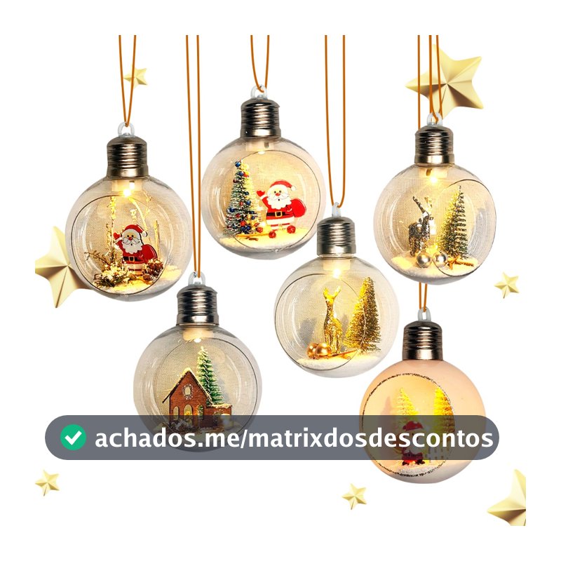 Bolas Natalinas Artesanais Kits até 4 un Led Decoração Árvore d Natal Enfeites Natalinos Papai Noel Presépio Boneco Neve