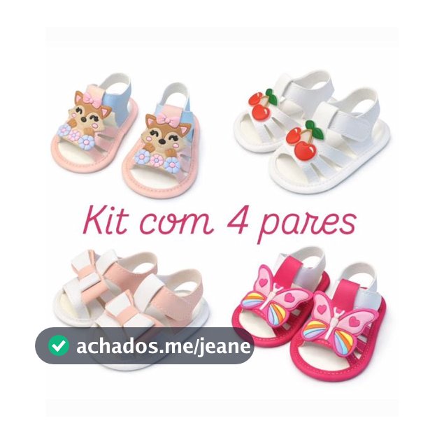 Kit com 4 pares Sandalias para seu Bebe Menina Super Estilosa