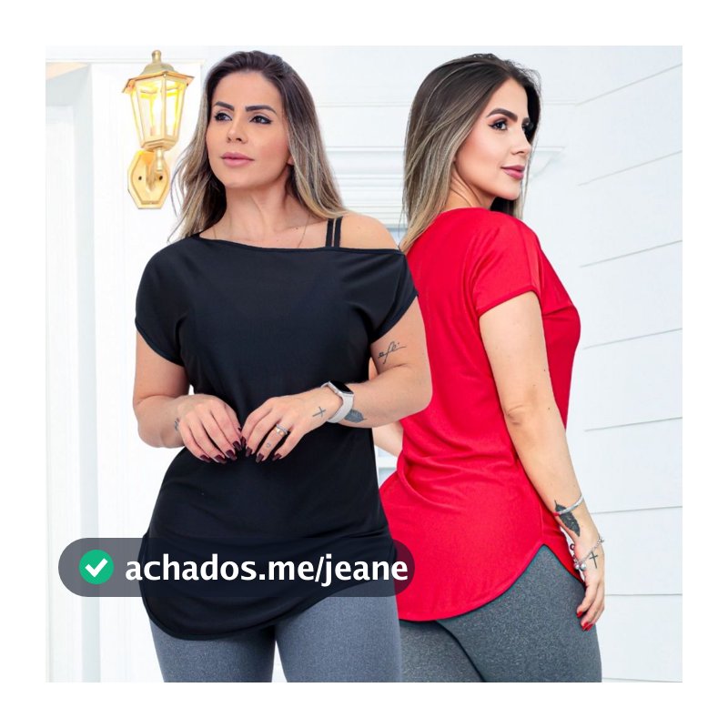 Kit C/2 Blusas Mullet Alongada Tapa Bumbum Decote Ombro Só Fitness Elegante Dry Fit Fresco Promoção