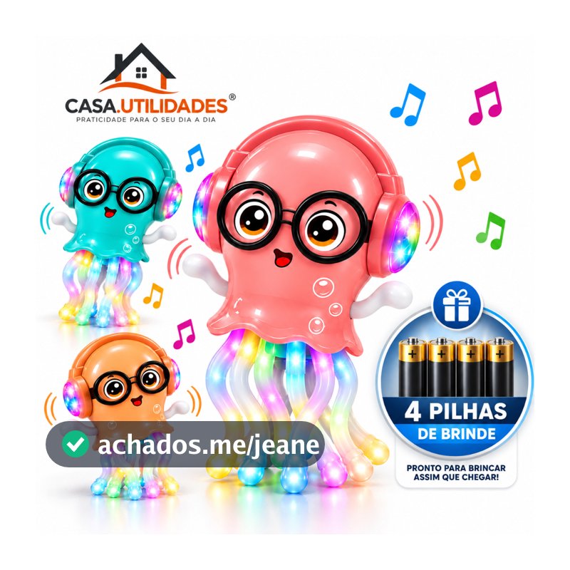 Brinquedo Polvo Dançante Musical com Luzes Coloridas e Movimento 360° Infantil Interativo para Bebês e Crianças
