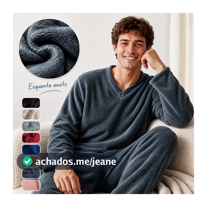 Pijama Peluciado Masculino Quentinho Fleece  200g Gola V para Outono e Inverno