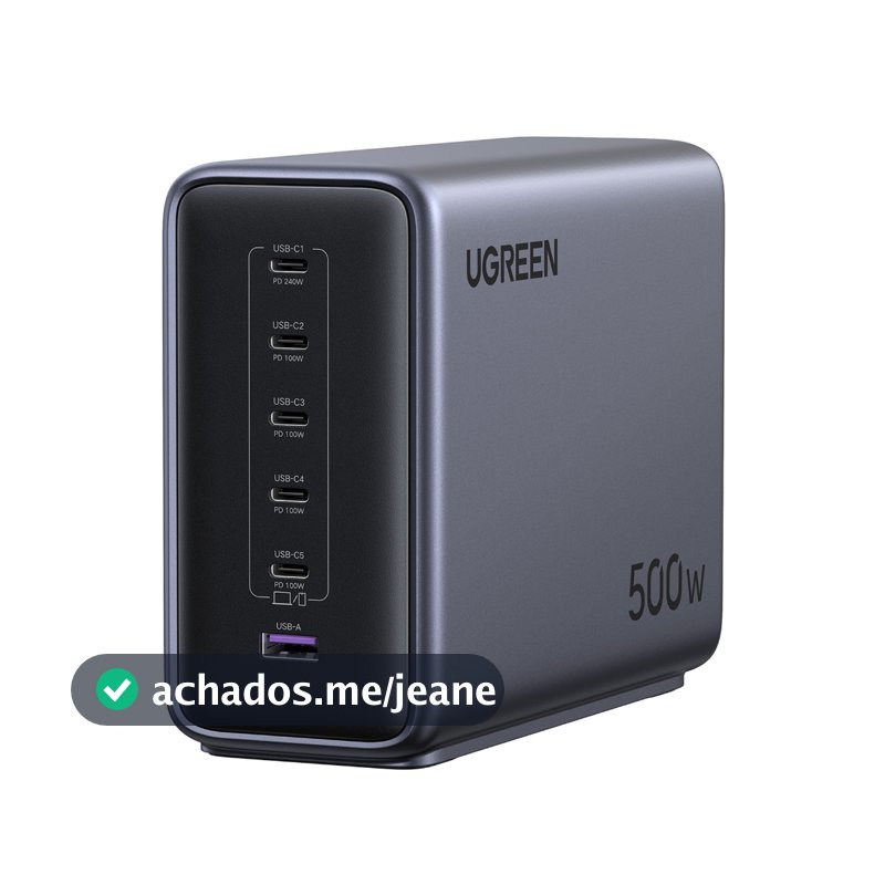 Carregador UGREEN 500W GaN Nexode USB-C  5 + A  1 6 Portas Rápido Para IPhone 16/15/14/13 Xiaomi Pro Samsung Galaxy S2