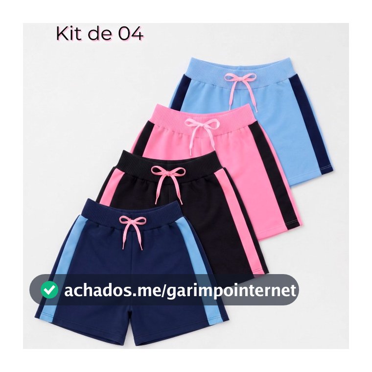Kit 4 Shorts Listra Moletinho Menina Infantil Bermuda Básica Casual Escola Verão Confortável Roupa Infantil